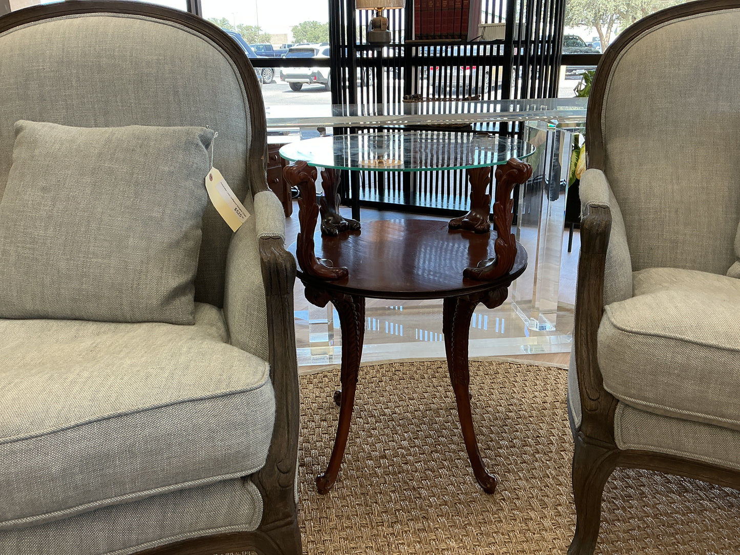 Vintage Two Tiered Acanthus Mahogany & Glass Table