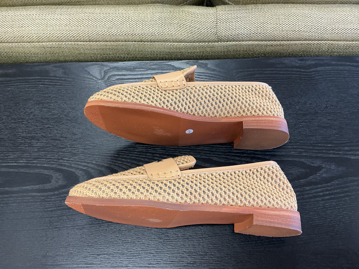 Natural Raffia Loafer w/Leather Trim