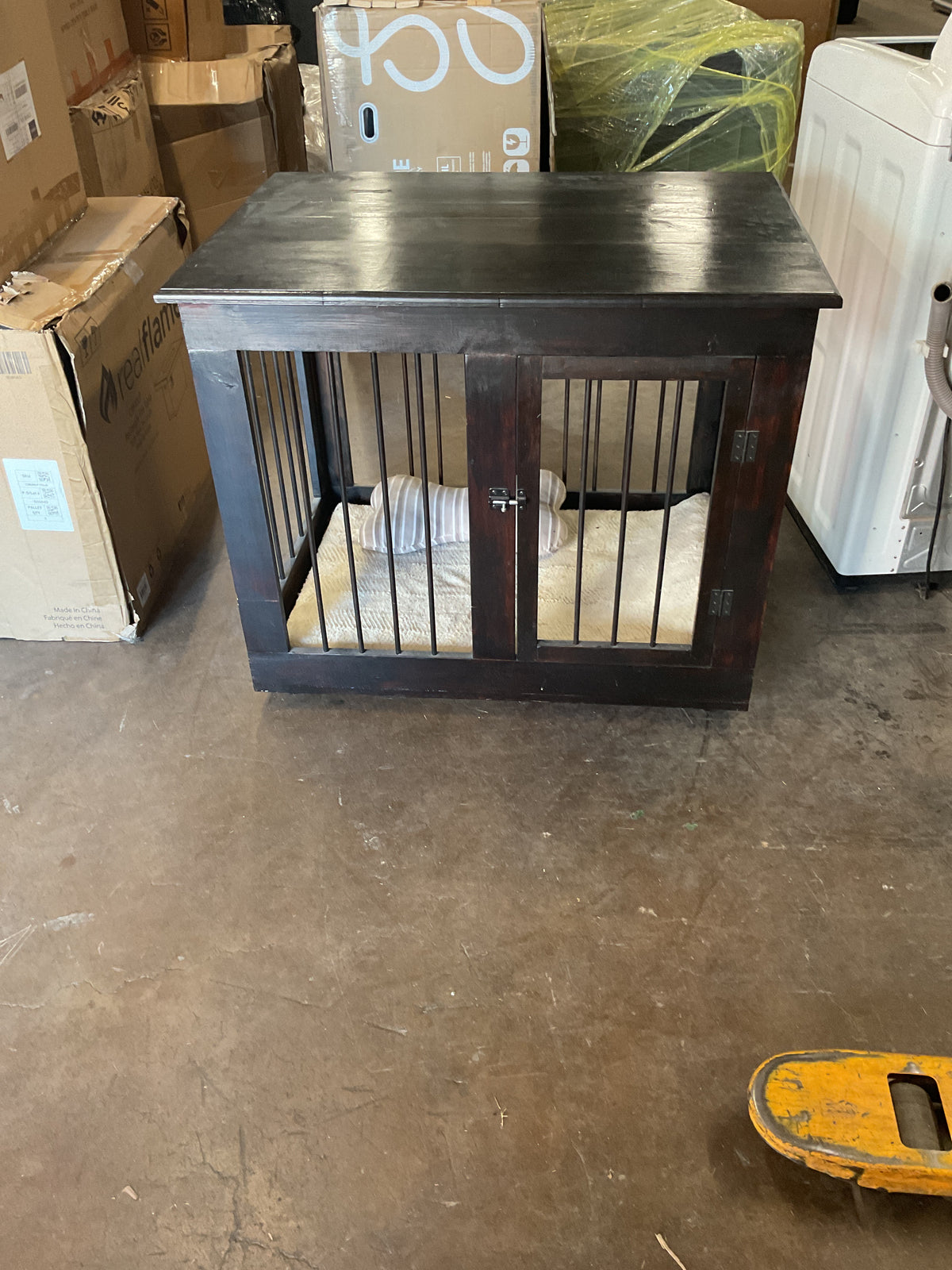 Dark Stained Wooden Dog Crate/End Table