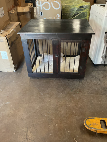 Dark Stained Wooden Dog Crate/End Table