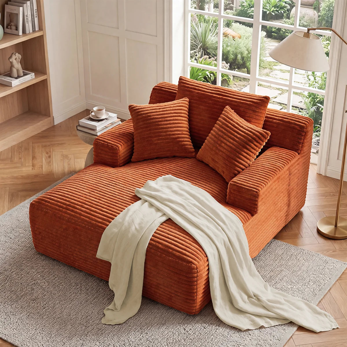 64” Corduroy Indoor Chaise Lounge Chair