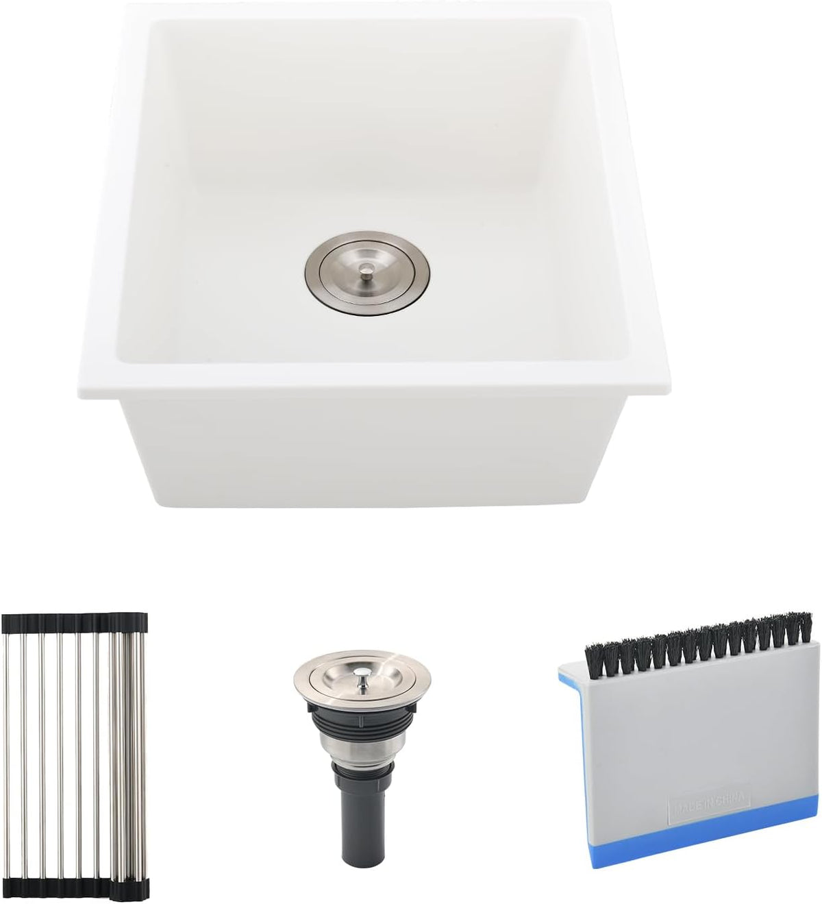 BOOMHOZE White Bar Sink Undermount, 13 x 13 Inch Granite Quartz