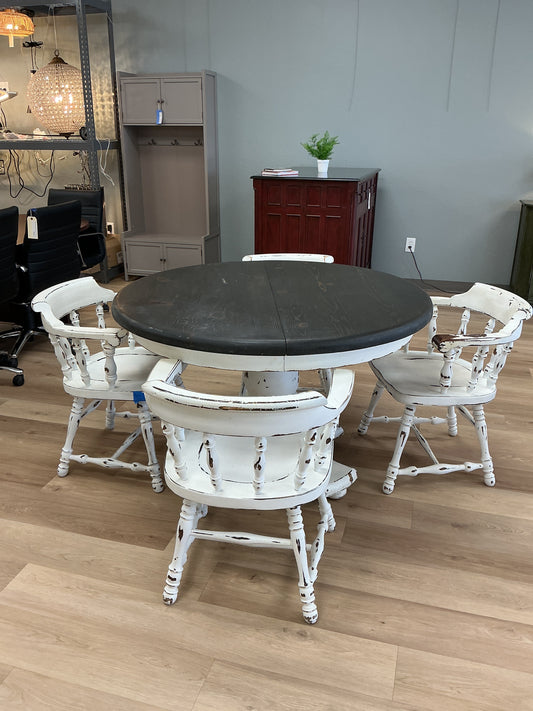 Wood Pedestal Table w/ 4 Chairs