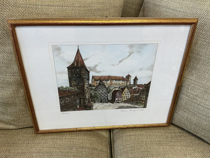 Vintage Original Signed Lithograph of Nuremberg