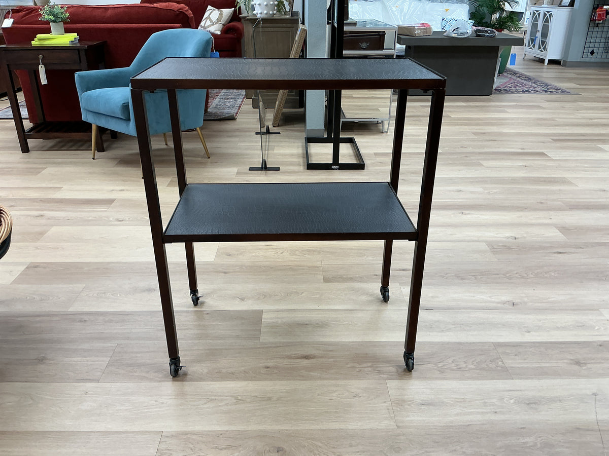 Two-Tier Rolling Utility Cart w/Dark Faux Leather