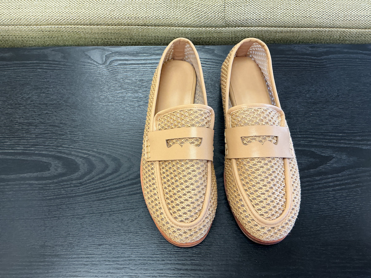 Natural Raffia Loafer w/Leather Trim