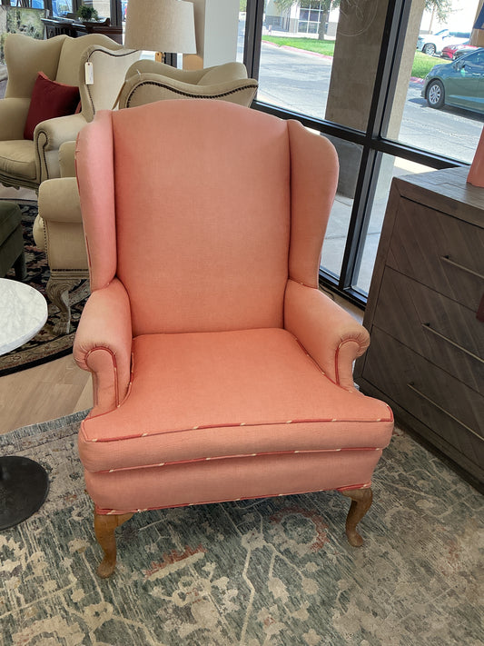 Pink Upholstered Wingback Armchair With Wooden legs