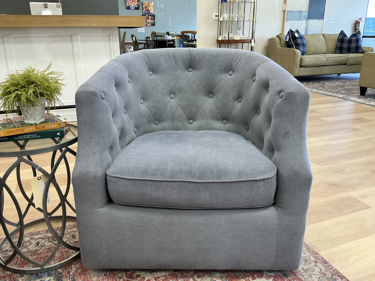Upholstered Button-Tufted Barrel Accent Chair