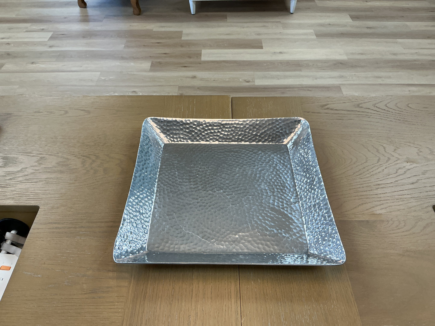 Silver Tone Hammered Square Platter
