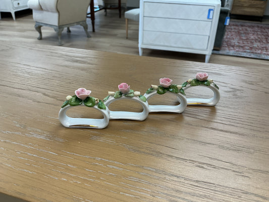 AK Kaiser Pink Rose Porcelain Napkin Rings set of 4