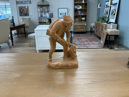 Hand Carved Wooden Hunter w/ Rabbit 7.5”L x 4.5” W