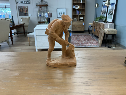 Hand Carved Wooden Hunter w/ Rabbit