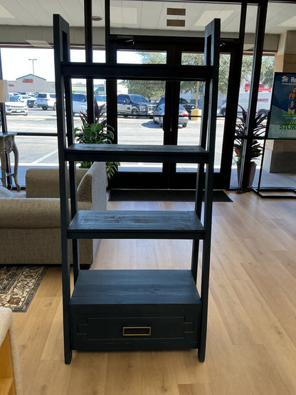 Navy Blue 4 Tier Etagere Bookcase W/Drawer