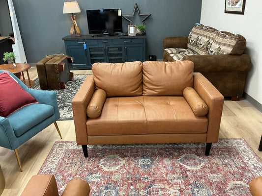 Faux Leather Square Arm Loveseat