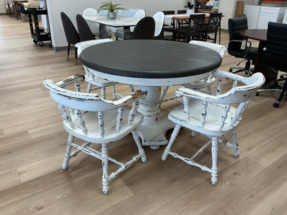 Two-Toned Round Pedestal Table Set w/ 4 Chairs