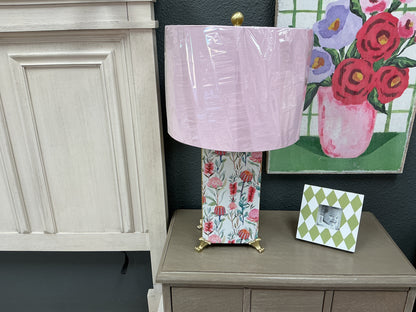 Floral Metal Footed Lamp w/Shade