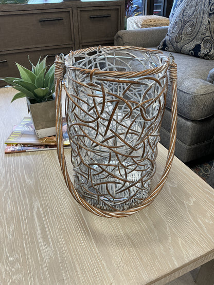 Handled Wicker Lantern With Glass Insert