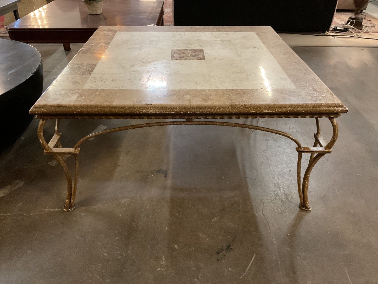Wrought Iron Coffee Table w/Marble Top