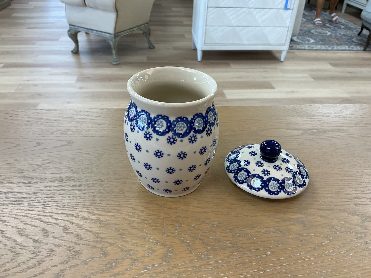 Vintage Polish Pottery Lidded Ginger Jar