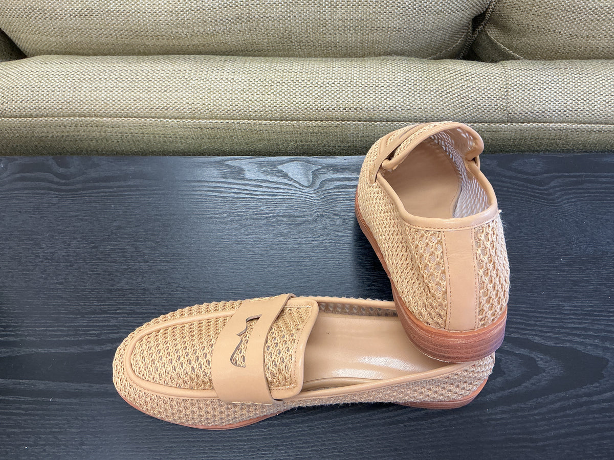 Natural Raffia Loafer w/Leather Trim