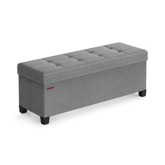 Foldable Tufted Linen Storage Ottoman
