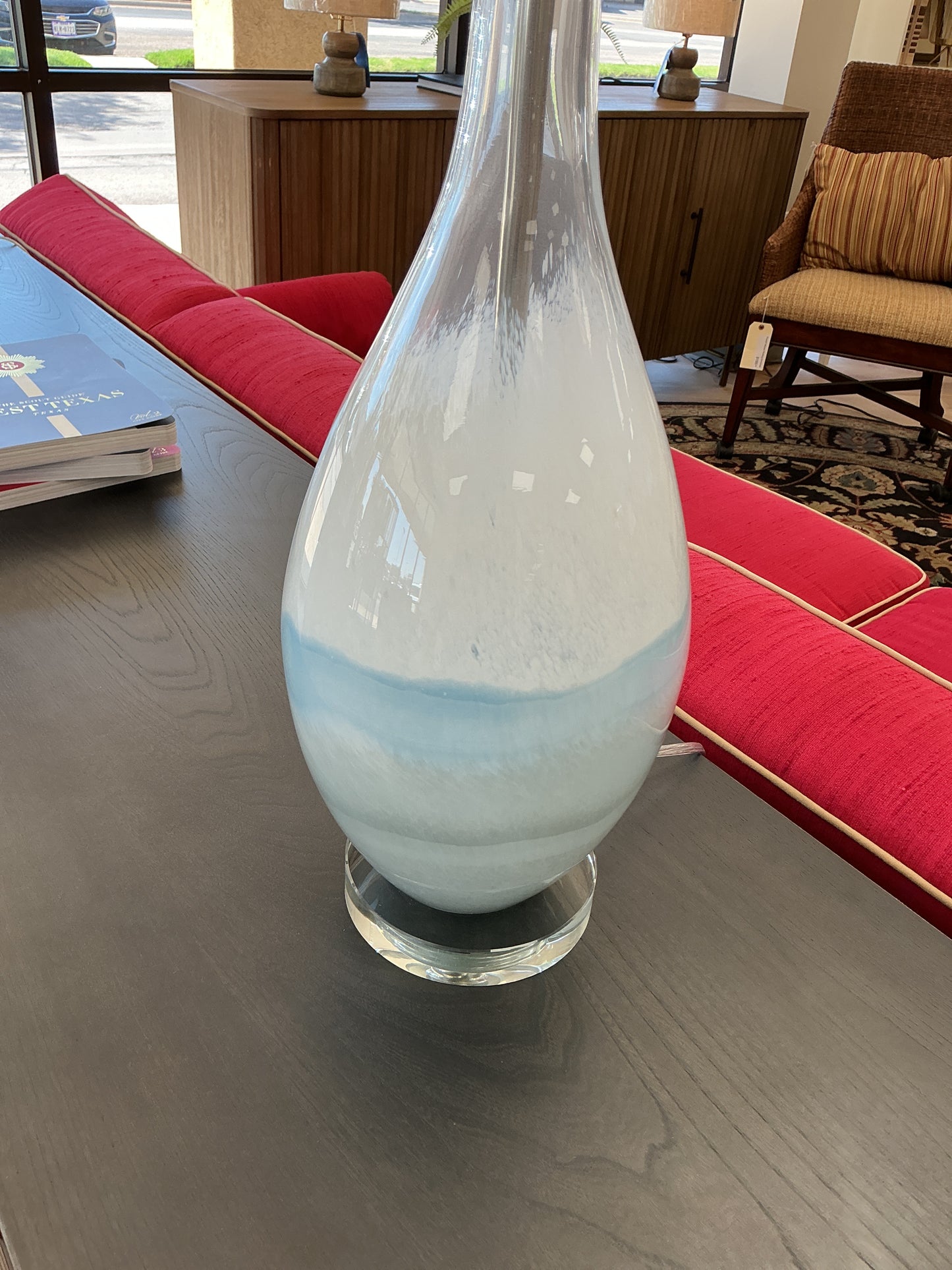Coastal Blue Glass Lamp w/Shade