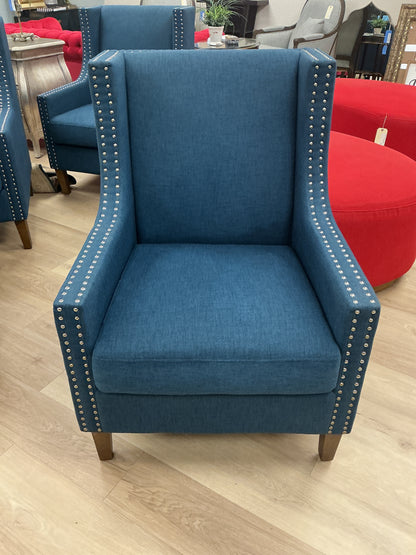 Blue Studded Wingback Accent Chair