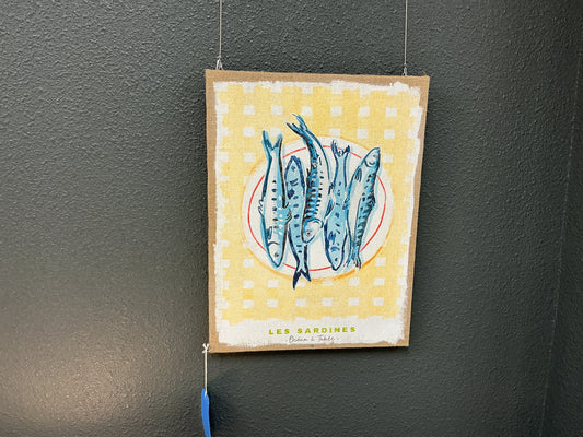 ‘Les Sardines’ Plastered Burlap Wall Decor
