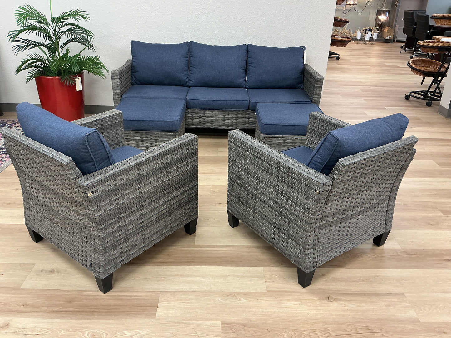 Metal Frame 5-Piece Rattan Outdoor Living Set