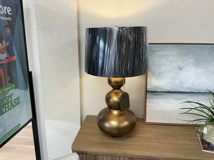 Hammered Brass Gourd Lamp w/Pleated Shade