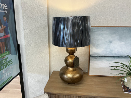Hammered Brass Gourd Lamp w/Pleated Shade