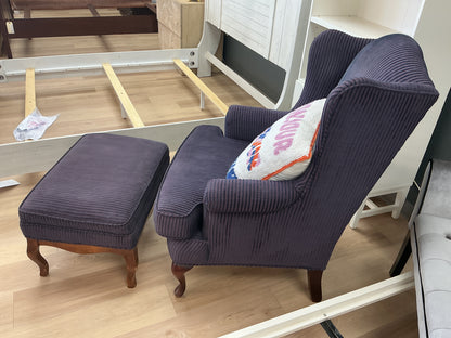 Blue And Red Wingback Chair W/Ottoman
