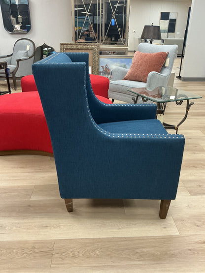 Blue Studded Wingback Accent Chair
