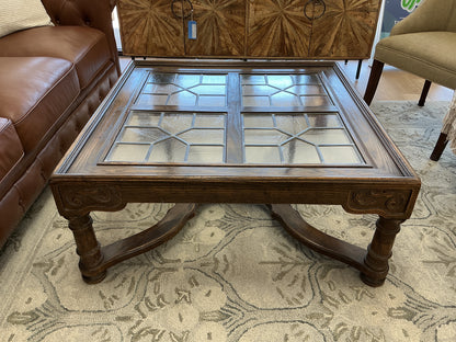 Wood Coffee Table w/Leaded Glass Panels