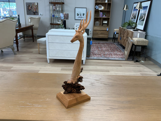 Wooden Deer Head Sculpture