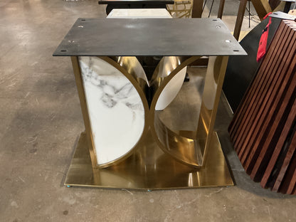 White and Gold Luxury Sintered Stone Pedestal Dining Base