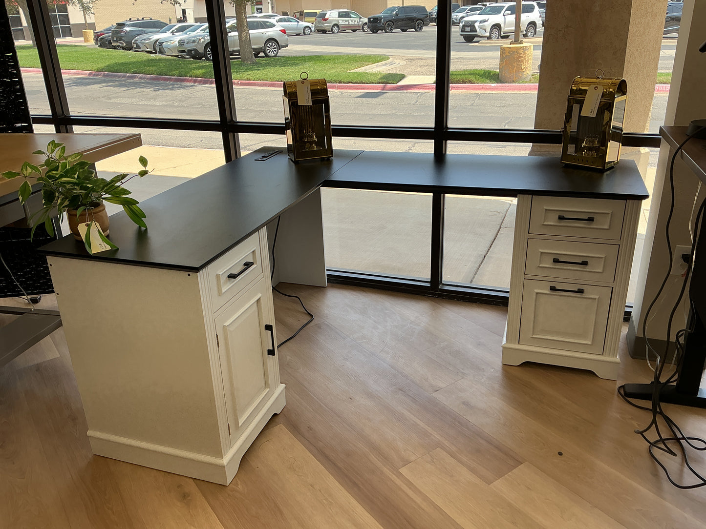 White Modular Corner Desk w/ Black Top