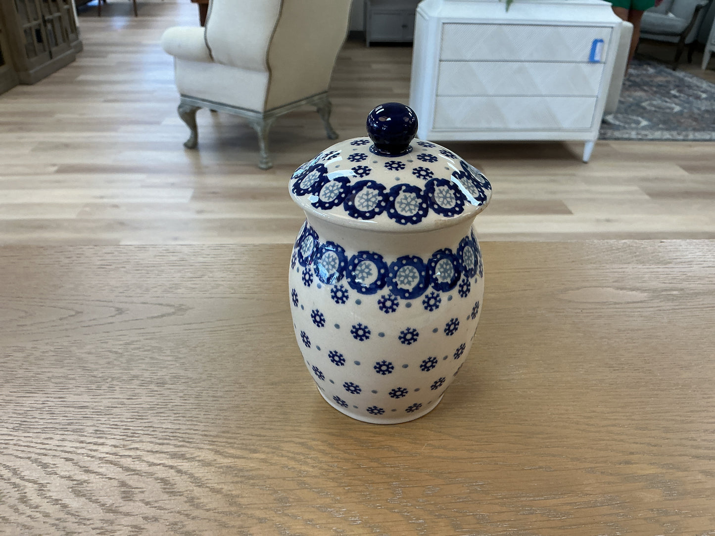 Vintage Polish Pottery Lidded Ginger Jar