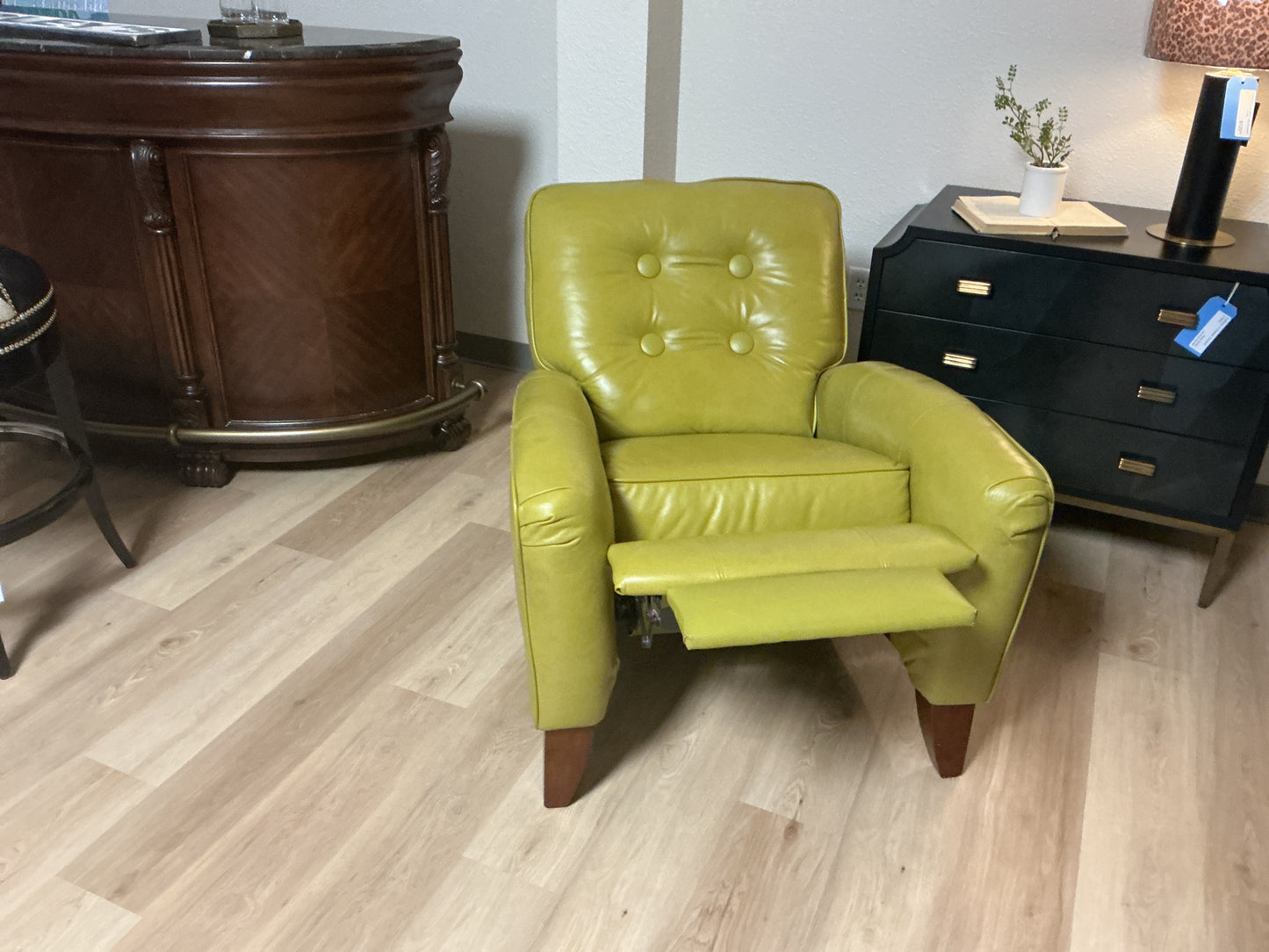 Vintage Leather Button Tufted Recliner by Lane