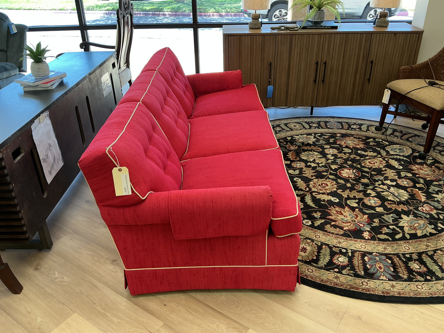 Vintage Mid-Century Sofa w/Ivory Piping