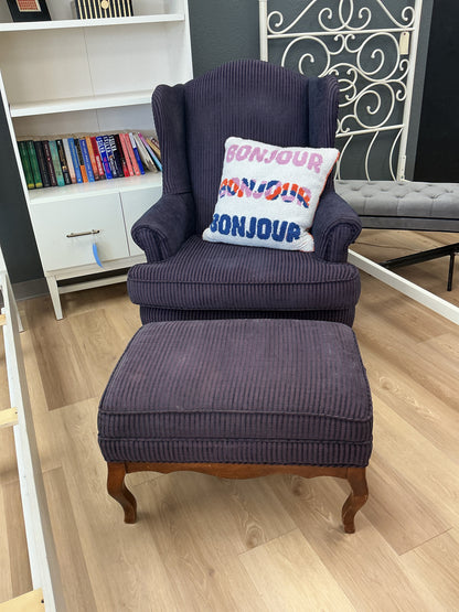 Blue And Red Wingback Chair W/Ottoman