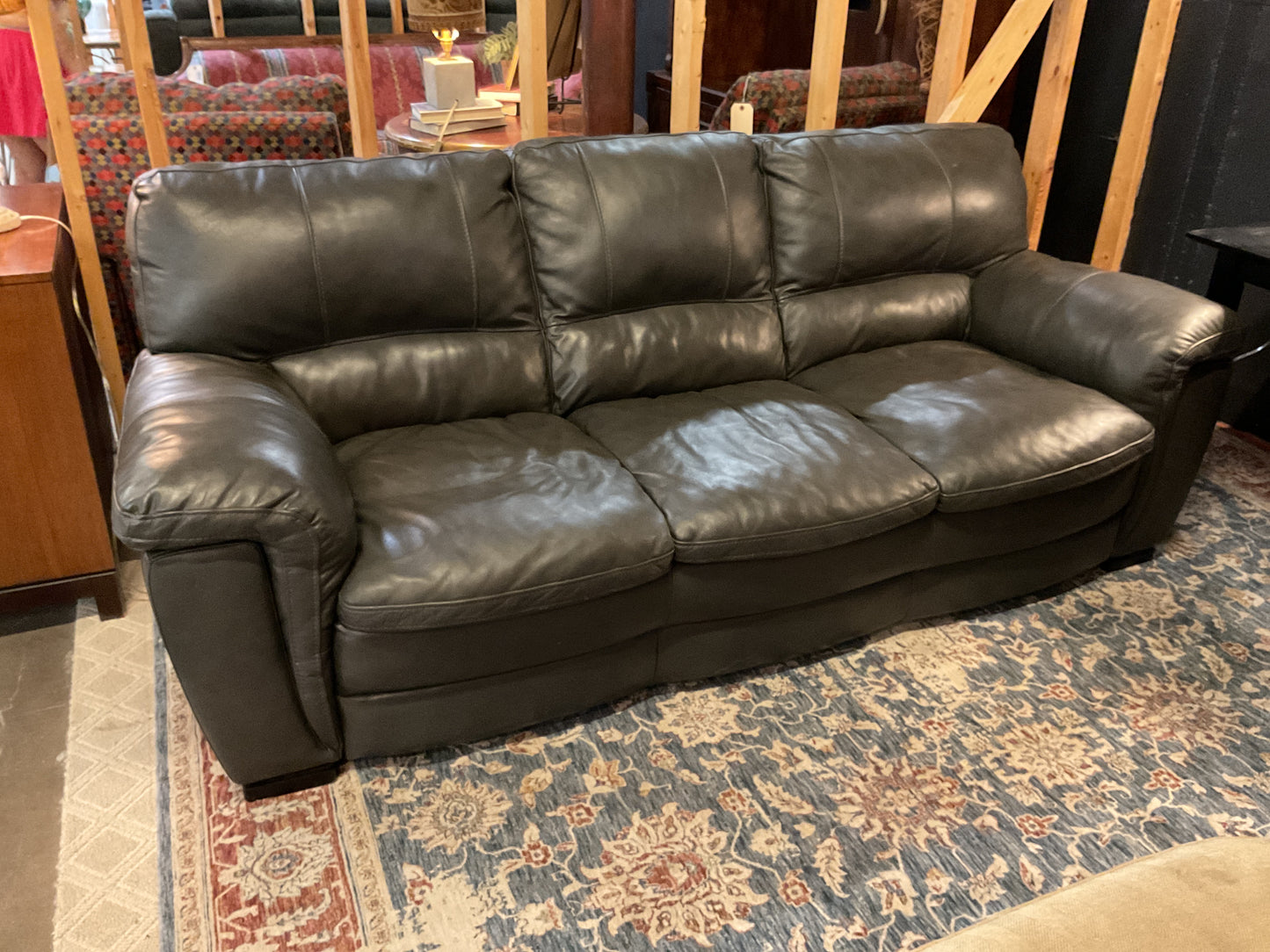 Stationary Gray Leather Sofa