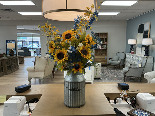 Galvanized  Large Metal Planter w/ Sunflower Arrangement