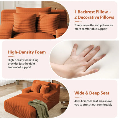 64” Corduroy Indoor Chaise Lounge Chair