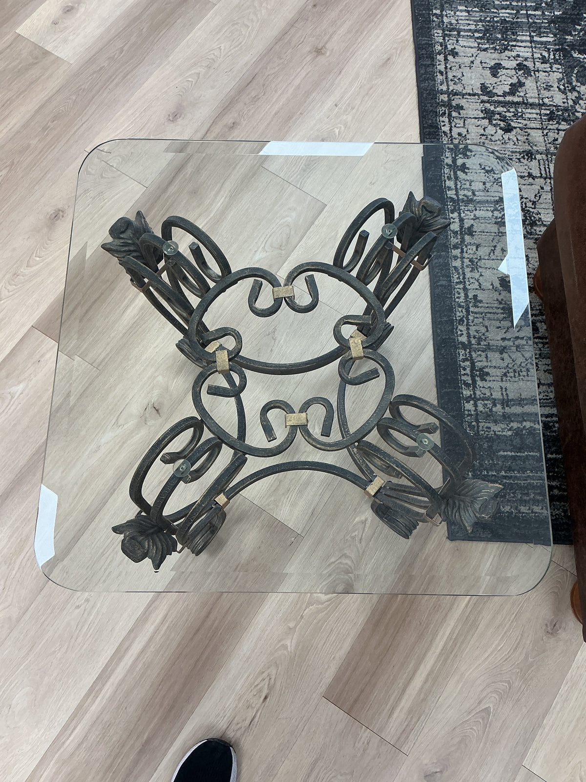 Bronze Wrought  Iron End Table With Gold Brackets