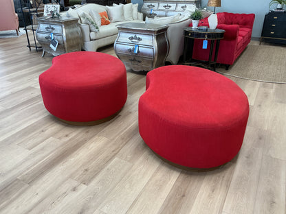 Kidney Shaped Upholstered Ottoman w/Wood Base