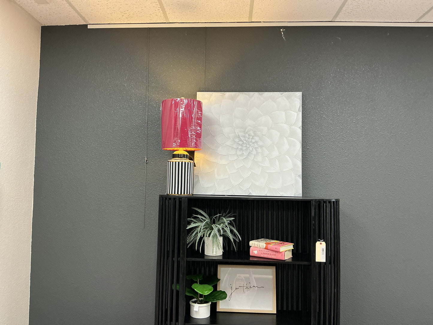 Christian Lacroix Black & White Ceramic Lamp w/ Cerise Shade