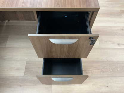 Walnut L Shaped Desk w Drawers, Lock & Key