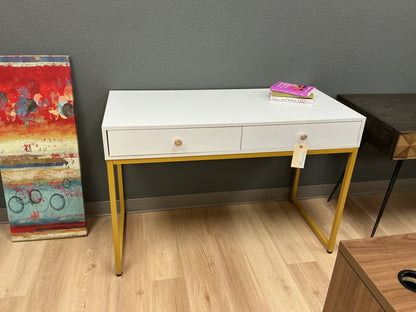 White & Gold Writing Desk w/2 Drawers