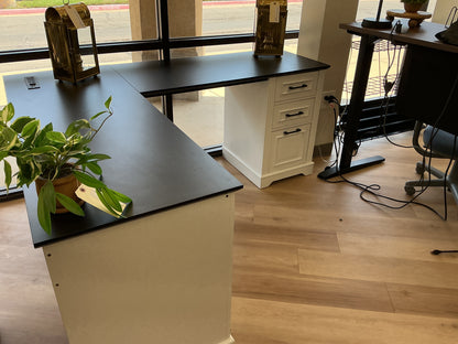 White Modular Corner Desk w/ Black Top
